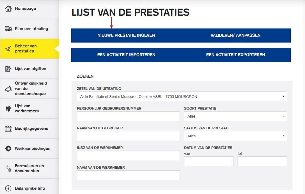 BIJLAGE 4: PRESTATIES INVOEREN VIA DE BEVEILIGDE ZONE Manueel een prestatie invoeren in de Beveiligde Zone Om een prestatie manueel in te