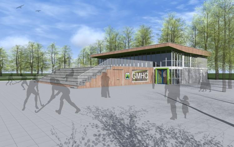 ONTWERP Voor de vormgeving van het nieuwe clubgebouw is inspiratie gevonden in het onderwerp hockey en de locatie van het groenhovenpark.