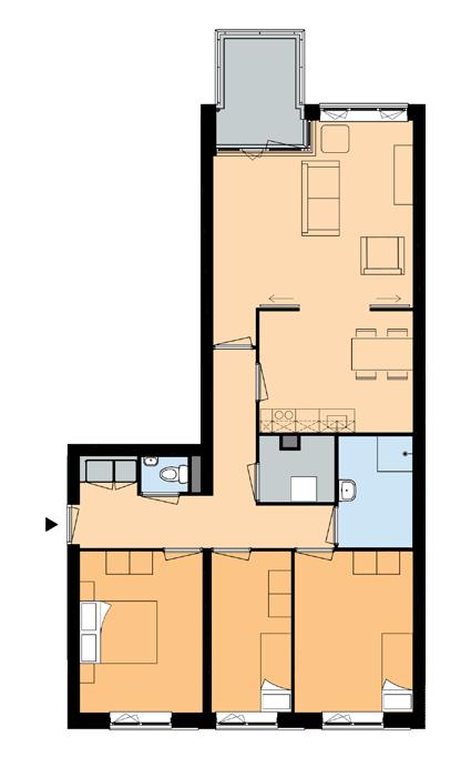 Cluster 4 - Woningtype H15 Cluster 4 - Woningtype H16 1e t/m 5e verdieping Woonoppervlakte (totale GBO): ca. 95,3 m2 Woonkamer: ca. 23,5 m2 : ca. 12,3 m2 Drie slaapkamers: ca.