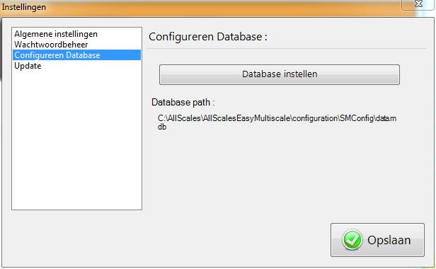 Submenu configuratie Database Door op