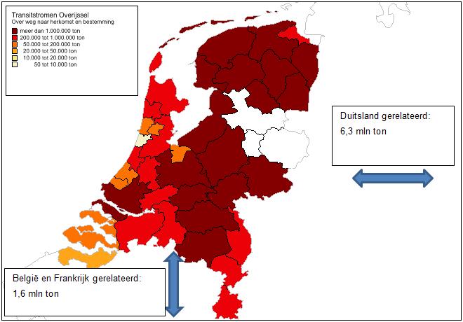 Transitstromen over de weg (3) Transitstromen over de weg, Overijssel, 2014 (gewicht in ton)