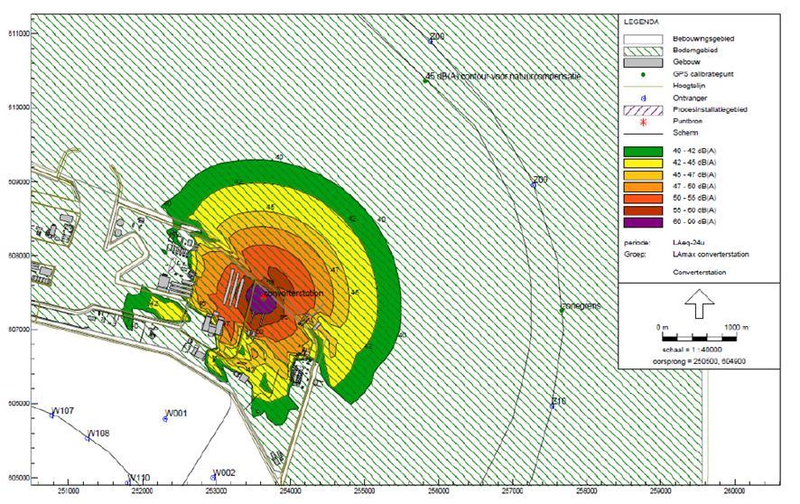 Passende Beoordeling COBRAcable Figuur 3.5: Geluidscontouren LAmax gebruiksfase Typhoon-convertorstation (ARCADIS, 2012c). Verstoring door licht De werkzaamheden op zee vinden 24 uur per dag plaats.