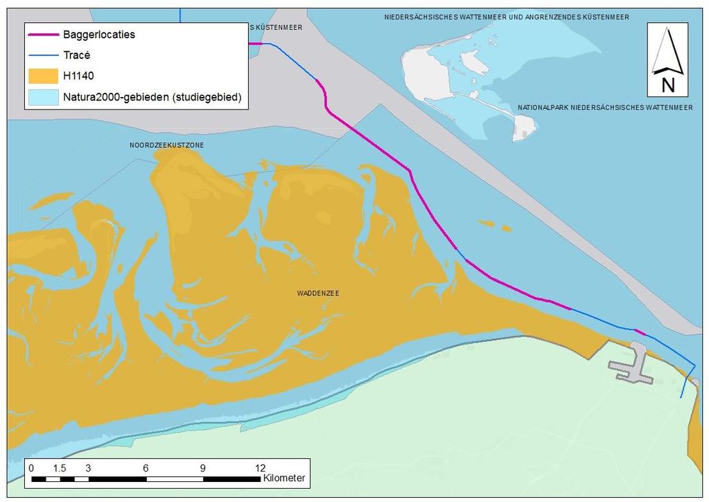 Passende Beoordeling COBRAcable Figuur 5.2: Baggerlocaties (worst-case) binnen het kabeltracé binnen Natura 2000-gebied de Waddenzee.