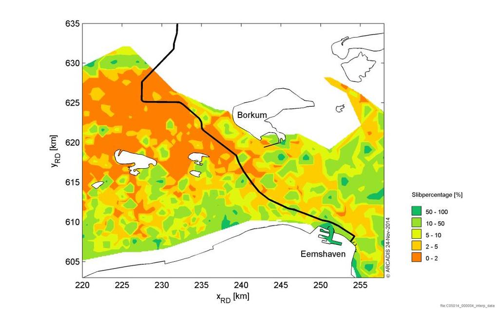 Vertroebelingstudie aanleg COBRA kabel Figuur 2-6 - Korreldiameter (D50) in interessegebied (data: Sediment Atlas). Tracé M2 Oost weergegeven met de zwarte lijn.