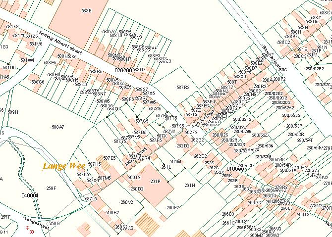 Sommige percelen die tot andere planbladen behoren liggen gedeeltelijk in de groene zone (4).