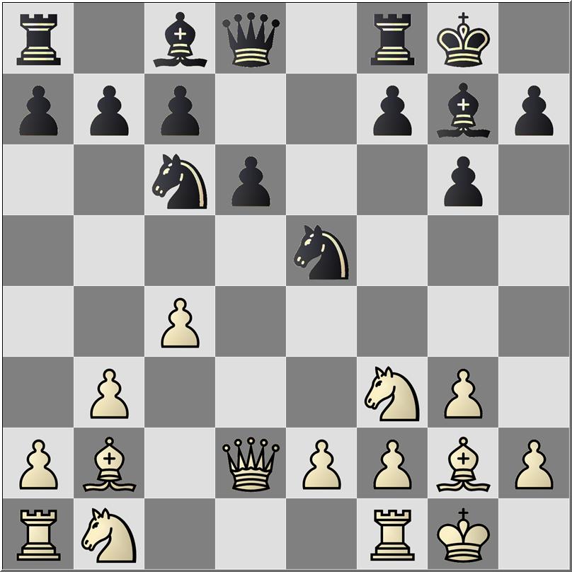 10. c4 12. Pd5! Na deze zet begint de witte druk al onprettig aan te voelen. 12.... Te8 In deze stelling heb ik het goede plan niet kunnen vinden.
