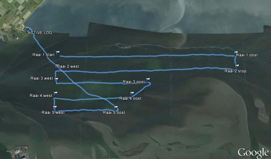 Ligging van de gevaren raaien ten opzichte van Texel (linksboven) en Den