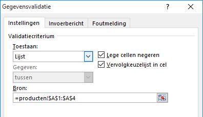 die de validatie moeten krijgen. Kies data / data tools / data validation ( gegevens / hulpmiddelen voor gegevens / gegevensvalidatie ).