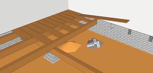 Verwerkingsstappen 3/7 Stap 1 Voorbereiding 1.1 1.3 1.1 Verwijder de bestaande (houten) vloer. 1.2 Behoud bestaande tussensteunpunten.