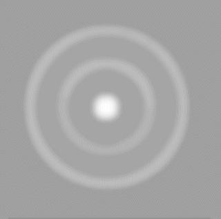 figuur 4 Eén ring van punten op het interferentiepatroon is afkomstig van het ene type lijn, de andere ring van het andere type lijn. 2. Leg uit welke ring afkomstig is van welke lijn. 3.