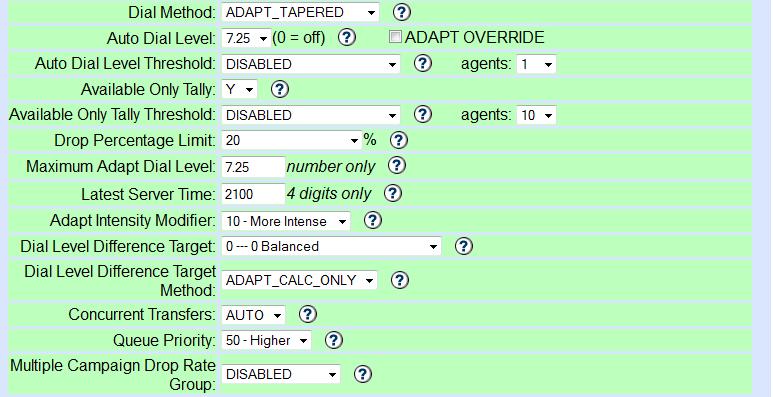 In dit voorbeeld kun je zien dat de Drop Percentage Limit op 20% is ingesteld. De Dial Method is ADAPT_TAPERED.