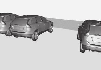 07 Bestuurdersondersteuning 07 Hulplijnen Voorbeeld van hoe hulplijnen voor de bestuurder getoond worden. De lijnen op het scherm worden geprojecteerd als stonden ze op de grond achter de auto.