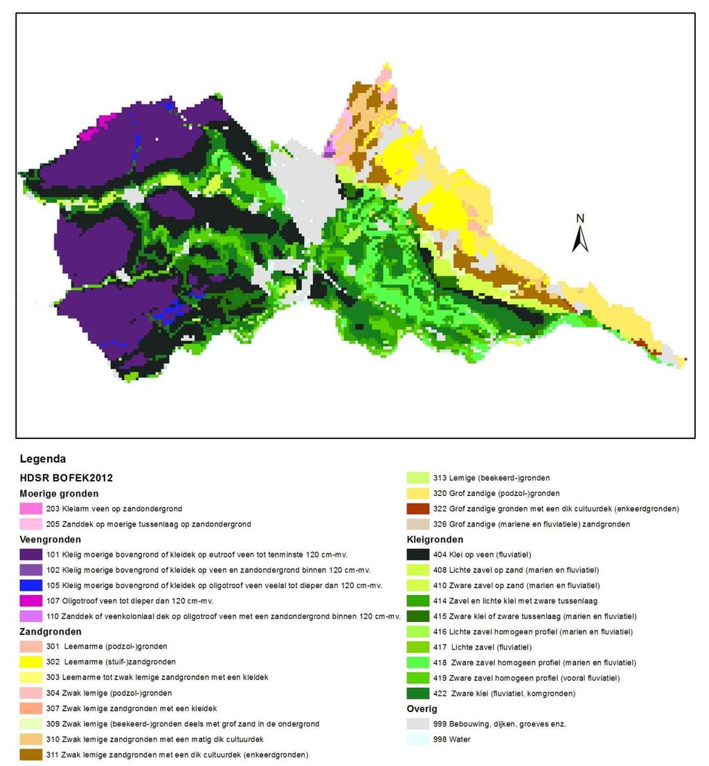 Figuur 22 Bodemfysische eenheden binnen het Hoogheemraadschap De Stichtse Rijnlanden (resolutie 250 x 250 meter). Voor de vergelijking tussen BOFEK en PAWN zijn de LG3 en de HG3 voor 2003 bepaald.
