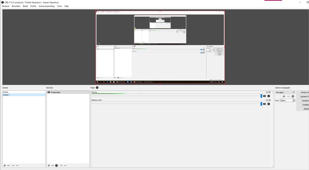 Dat is misschien een beetje verwarrend, maar in OBS zie je het scherm zoals je het zelf ook ziet.