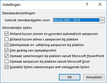 het klembord. Deze optie is standaard actief.