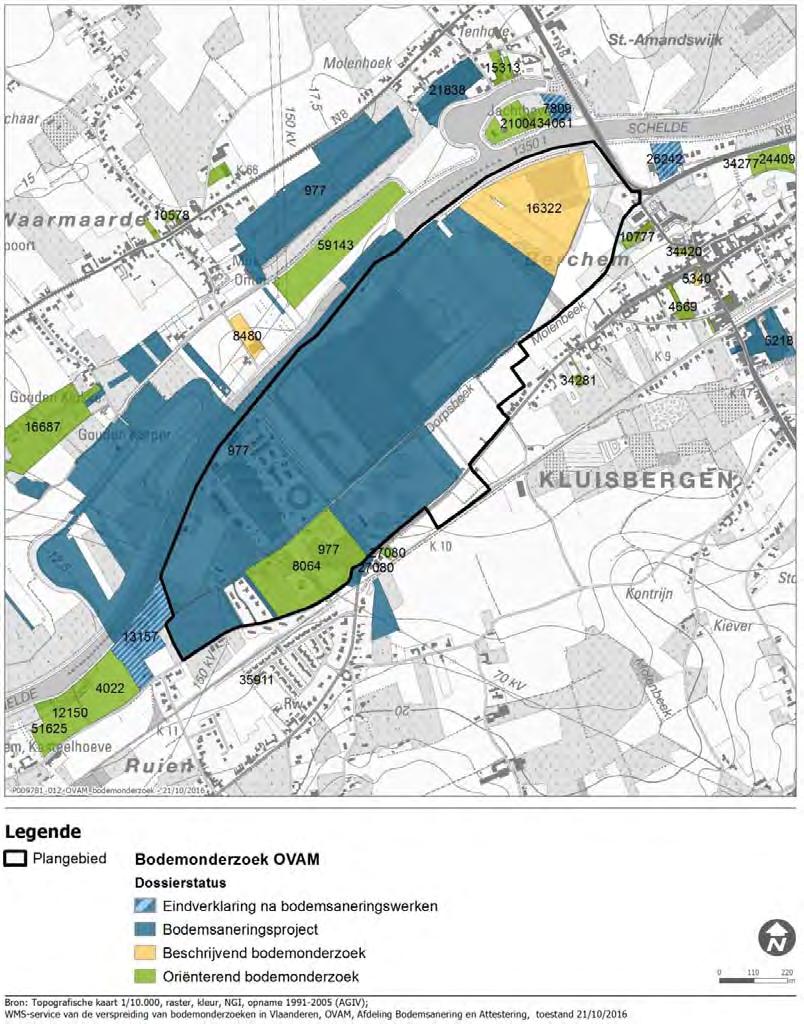 Op basis van de OVAM-databank zijn er in en nabij het plangebied verschillende bodemonderzoeken uitgevoerd (Figuur 9-7, gebaseerd op de OVAM-databank situatie op 09/09/2016).