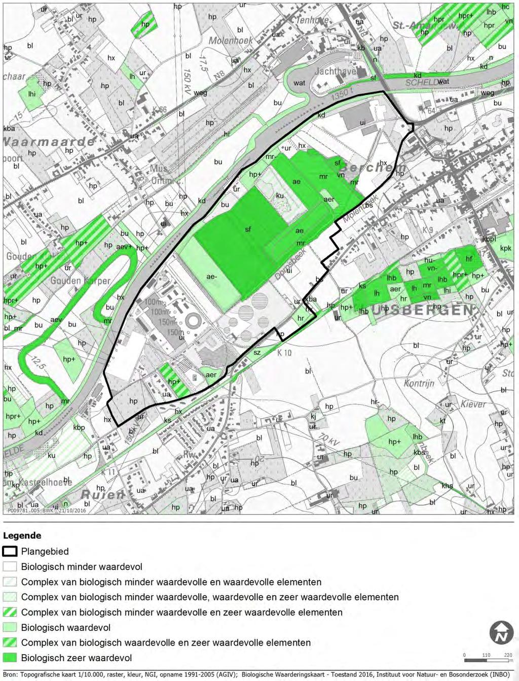 De moerassen en waterrijke gebieden (ae en mr volgens de BWK), zijn aangeduid als verboden te wijzigen vegetatie in het kader van het Natuurdecreet (Figuur 9-17).