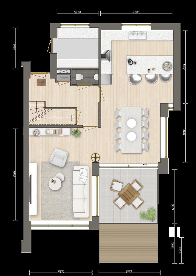 Woningtype Waterkant: wat een ruimte! Dit type woning, van 202 m 2, vind je aan de linker- en de rechterzijde van de vier afzonderlijke blokken.