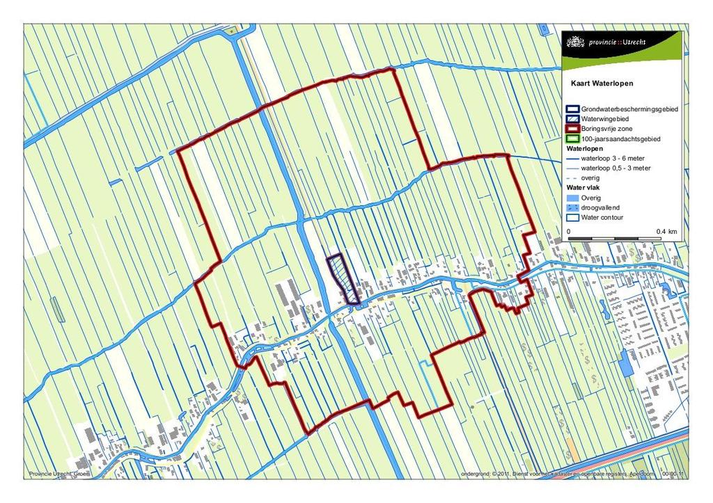 Figuur 2-9 Oppervlaktewatersysteem in de omgeving van winning Lopik. Blauwe lijnen zijn waterlopen. 2.6 