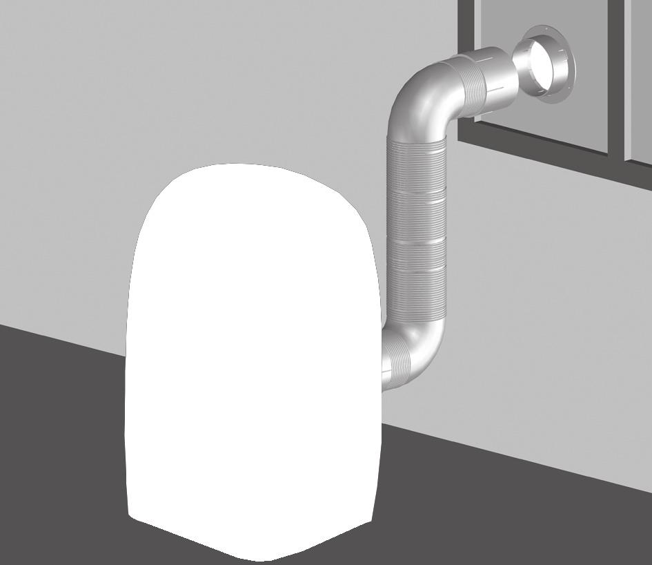 Poner en posición el climatizador delante de una ventana o de una puerta ventana. Pliegue el transportador terminal sobre sí mismo (Fig. 5 A) e insértelo en el tubo flexible (Fig. 5 B).