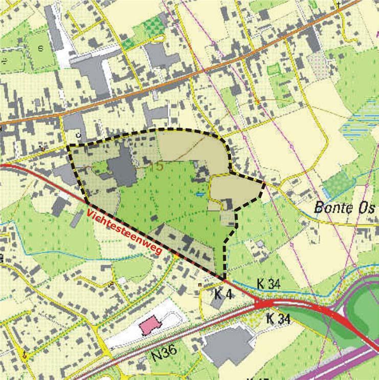 Het plangebied wordt als volgt begrensd: - NW : Vichtesteenweg, - W : Sint-Rochusweg, - N : Hazewindestraat, - O :