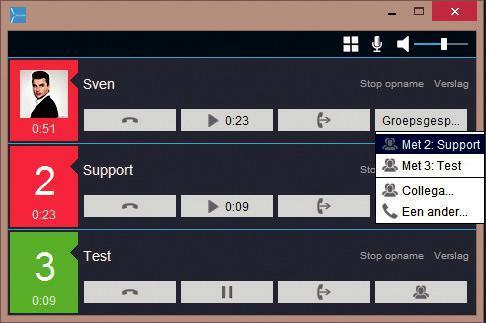 4. EEN GROEPSGESPREK STARTEN Je kunt met je Xelion 6 softphone gemakkelijk een groepsgesprek starten. Dit doe je als je een actief gesprek hebt via de 4e knop in je gespreksvenster.