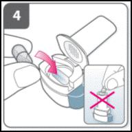 Open de inhalator: Houd de onderkant van de inhalator stevig vast en klap het mondstuk open.