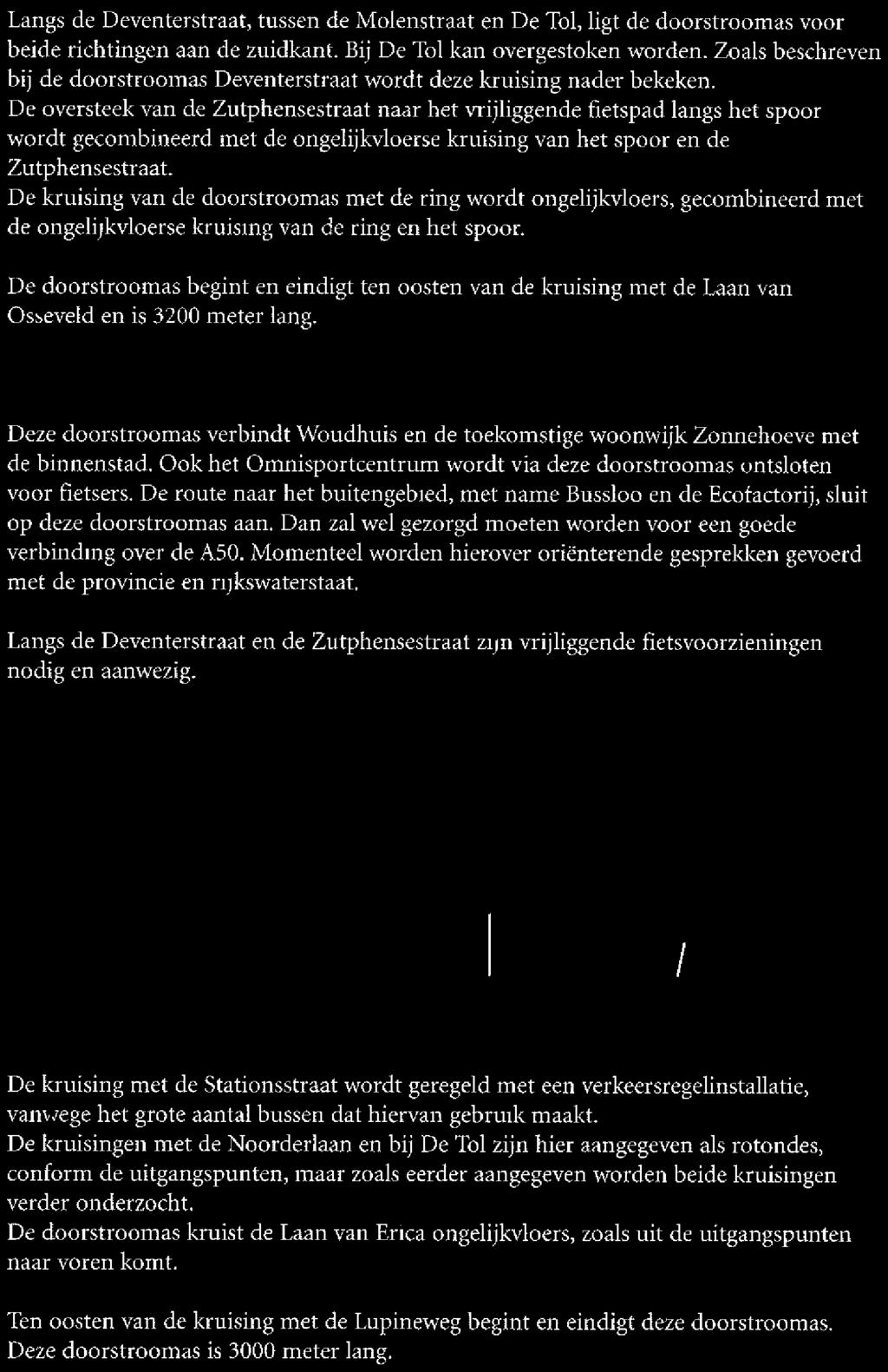 Langs de Deventerstraat, tussen de Molenstraat en De Tol, ligt de doorstroomas voor beide richtingen aan de zuidkant. Bij De Tol kan overgestoken worden.