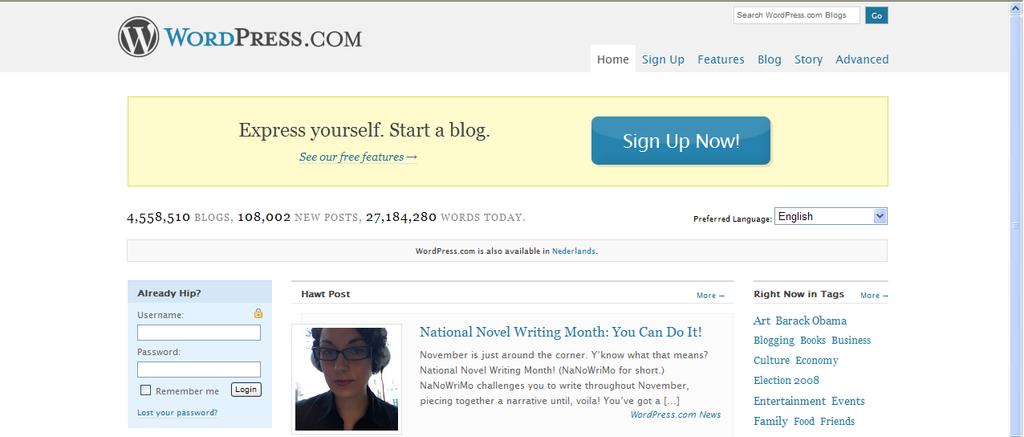 Van start gaan met je eigen weblog Om een eigen weblog te beginnen met Wordpress, open