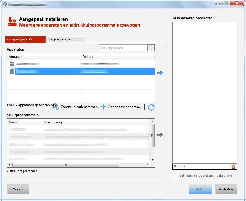 Voorbereiding voor het gebruik 4 Selecteer het te installeren apparaat en klik op de pijltoets om het te verplaatsen naar de lijst Te installeren producten.