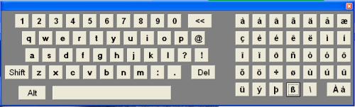 Wanneer er speciale karakters nodig zijn kan met een klik op de Alt toets het toetsenbord uitgebreid worden.