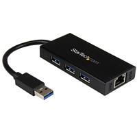 3-poorts draagbare USB 3.0-hub plus Gigabit Ethernet - aluminium met geintegreerde kabel StarTech ID: ST3300GU3B De ST3300GU3B draagbare USB 3.