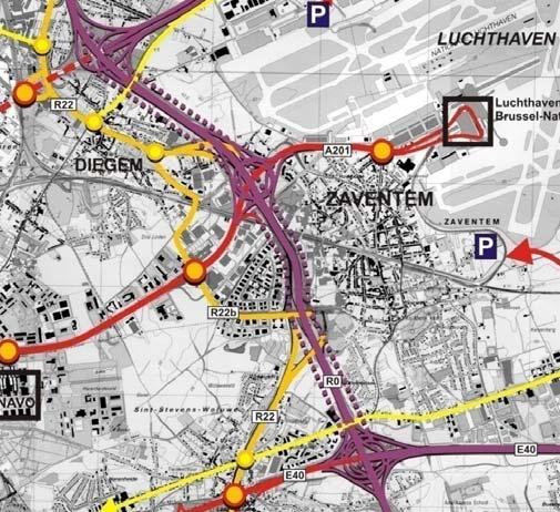 4. De bereikbaarheid van de luchthaven 4.1. Ontsluiting van de luchthaven 4.1.1 Via de weg Met de wagen is Zaventem is bereikbaar via de Brusselse Ring.