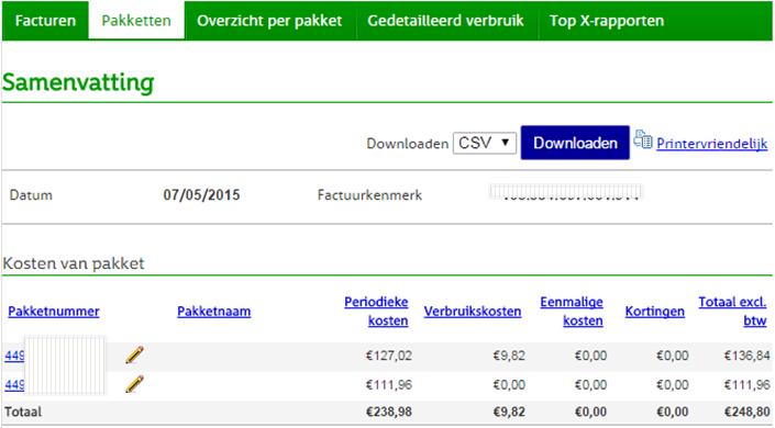 3.2 Pakketten Per pakket worden de hier de kosten inzichtelijk gemaakt.