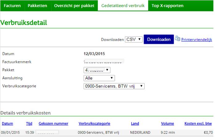 3.4 Verbruiksdetails De details per aansluiting kunt u per pakket inzien.