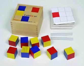 Cubicolor Visuele perceptie: 3-dimensioneel De bedoeling is de blokken zó te plaatsen dat de gekleurde vlakken langs voor, langs opzij en langs boven met de kleur op het patroon overeenstemmen.