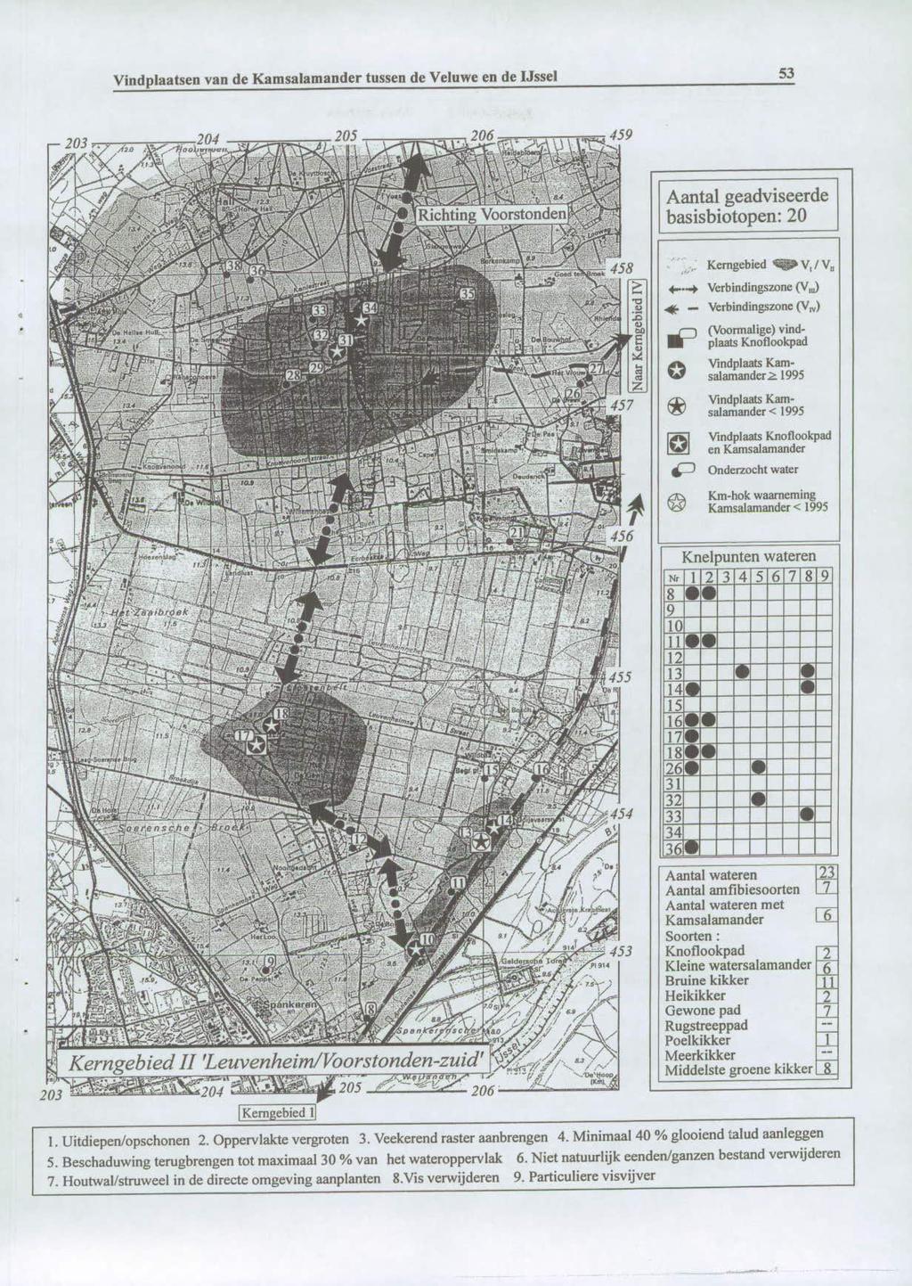 Vindplaatsen van de Kamsalamander tussen de Veluwe en de IJssel 53 Aantal geadviseerde basisbiotopen: 2 Kerngebied ~ V / V +.