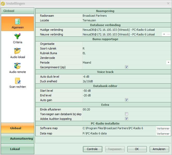 Handleiding PC-Radio Express Soort rubriek Rubriek Buma Zendercode Periode Gecomprimeerd Instellingen van deze gegevens.