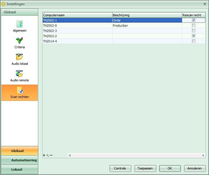 Instellingen Handleiding PC-Radio Express Bij de scan rechten kan dit per computer worden ingevuld.