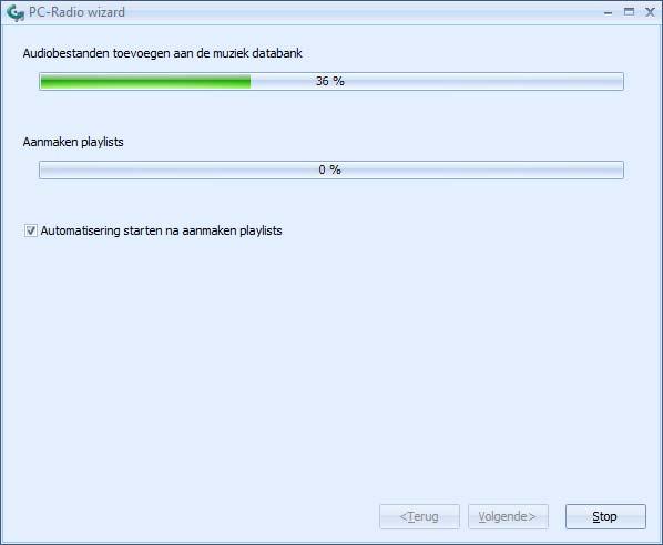 Nadat de wizard de databank gevuld heeft, worden 7 willekeurige playlists gemaakt (voor elke dag van de week één) en start de automatisering.