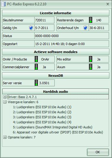 Configuratie en installatie PC-Radio Express Handleiding PC-Radio Express Kies via de menu s Help Systeem info voor een compleet overzicht van de configuratie.