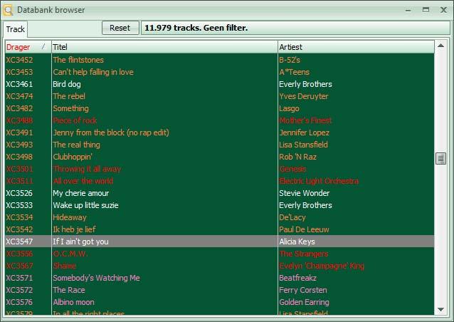 Handleiding PC-Radio Express Databank browser 5 DATABANK BROWSER De databank browser biedt een overzicht van alle tracks die in het systeem beschikbaar zijn.