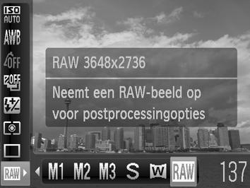 RAW-opnamen maken Een RAW-beeld bestaat uit onbewerkte gegevens die zijn opgenomen met zo goed als geen verlies aan beeldkwaliteit door beeldverwerking in de camera.