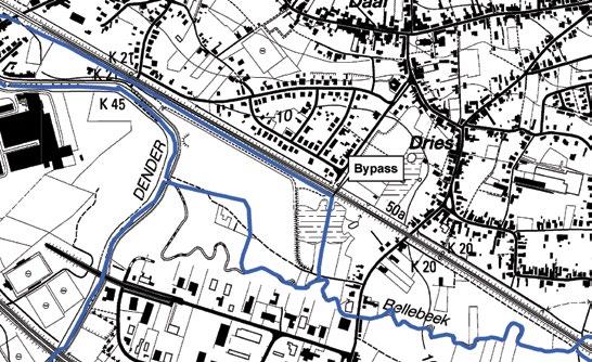 Tabel 6-1: Weergave van de duikers op de Steenvoordebeek in het modelgebied van de Bellebeek met een opstuwing groter dan 8 cm gesimuleerd met een terugkeerperiode van 100 jaar bij het gemiddeld