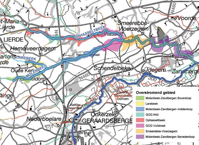 7.3.3. Situering risico 2050 Onderstaand wordt een situering gegeven van de risico s in 2050 binnen het modelgebied van de Molenbeek Zandbergen bij de verschillende beleidsstrategieën op basis van de