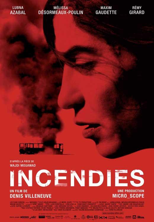 Filmposter 5 Incendies Punt Er zijn 3 aandrachtspunten in deze poster. Het rood belichte deel van het gezicht, de bus die in brand staat en de filmtitel. Lijn Er zijn 2 lijnen in de poster.