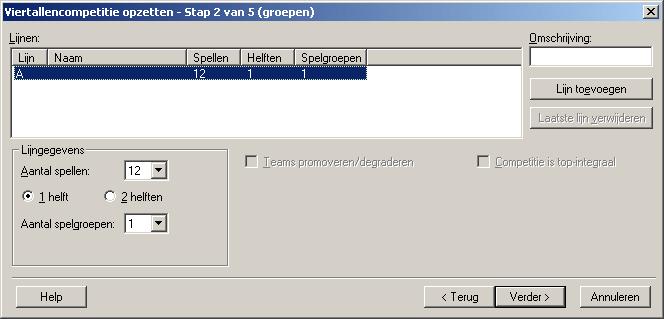 160 Hoofdstuk 7: Viertallen Vervolgens kiest u het aantal competitieronden waaruit de competitie bestaat.