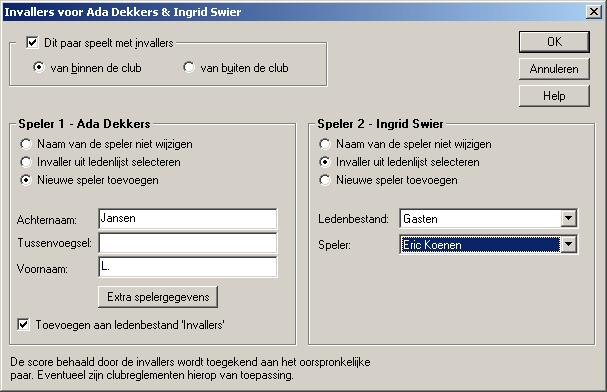 Stap 3: Invullen van de lijnen 77 Indien u gebruik maakt van clubreglementen om de behaalde score van een paar dat met invallers speelt automatisch aan te laten passen, dient u hier op te geven of