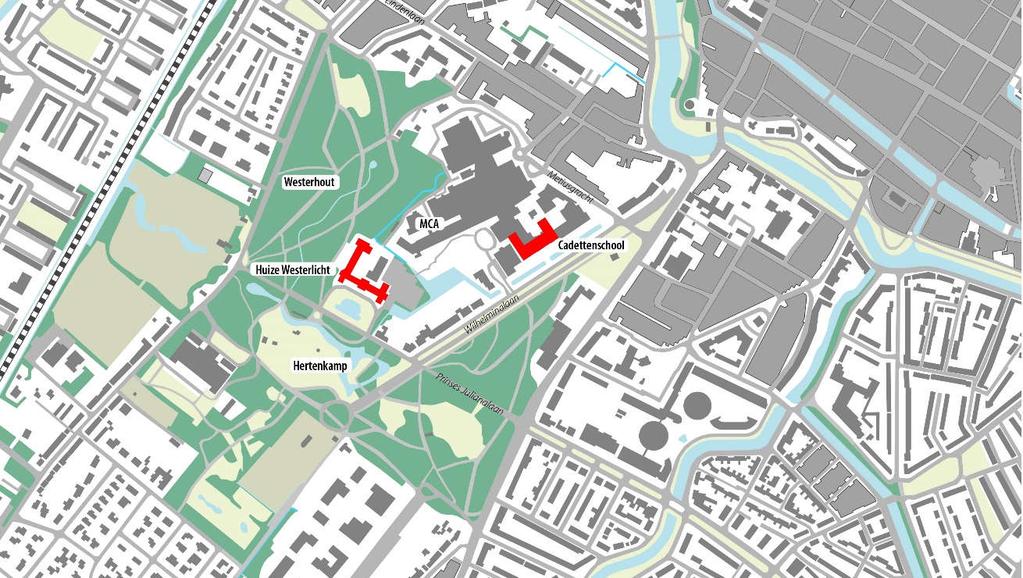 afbeelding 7: Huidige situatie plangebied Het huidige ziekenhuiscomplex ligt achter de zone van gebouwen aan de Wilhelminalaan, midden in het park. Het complex mist een duidelijk oriëntatie.