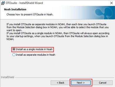 OTOsuite-pictogram in Noah/OTObase. Installeren als afzonderlijke modules in Noah De OTOsuite-modules worden geïnstalleerd met afzonderlijke pictogrammen in Noah/OTObase.